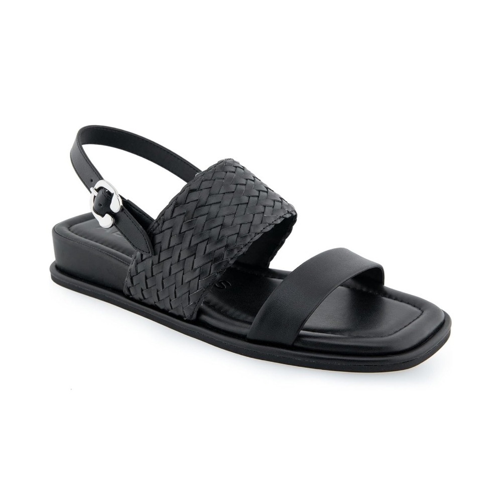 AEROSOLES Black Woven Two‑Band Slingback Sandals